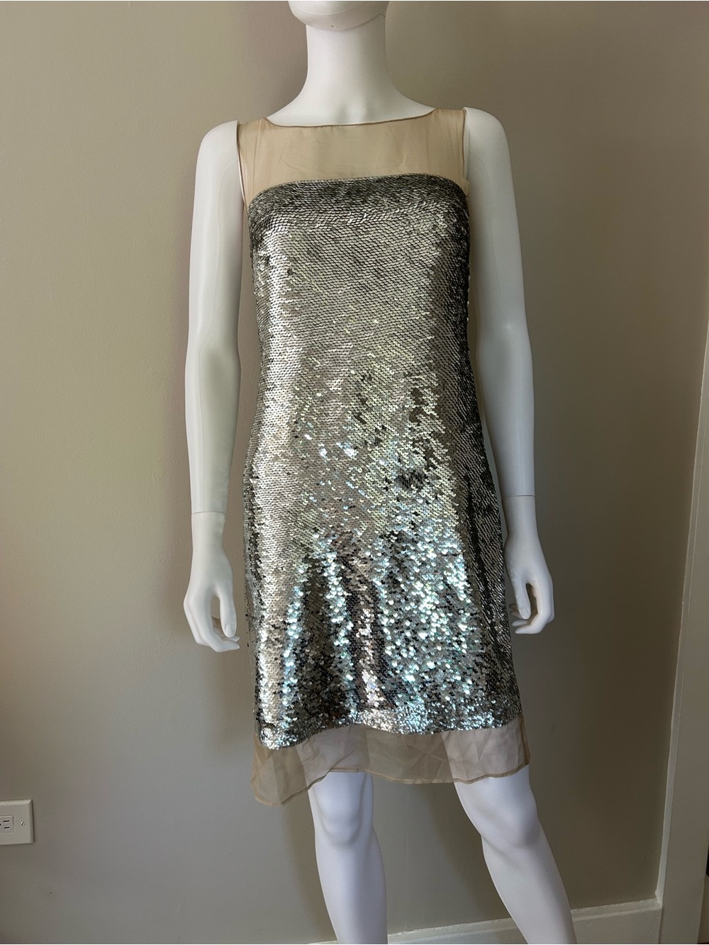 Michael Kors Collection Silver Sequin Silk Dress Made in Italy US 2